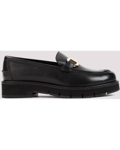 Ferragamo Black Calf Leather Maryan Lug Loafers