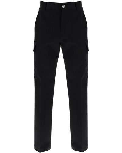 Versace Cotton Gabardine Cargo Trousers In - Black