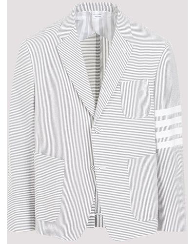 Thom Browne Medium Grey Seersucker Cotton Jacket - White