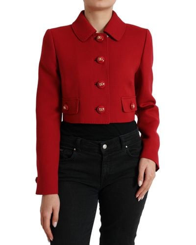 Dolce & Gabbana Wool Cropped Short Button Coat Jacket - Red