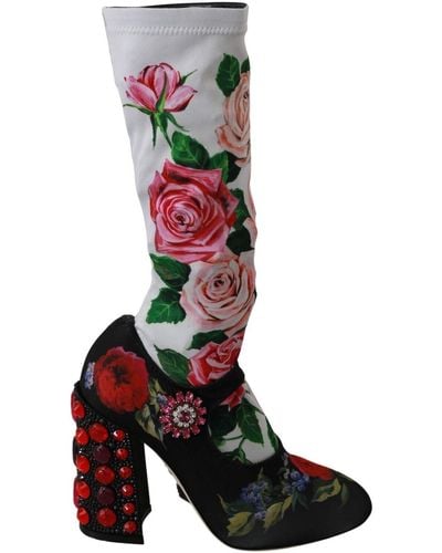 Dolce & Gabbana Floral Embellished Socks Boots - Multicolor