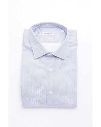 Robert Friedman Elegant Light Blue Slim Collar Cotton Shirt - White