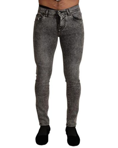 Dolce & Gabbana Gray Cotton Stretch Slim Fit Denim Jeans - Black