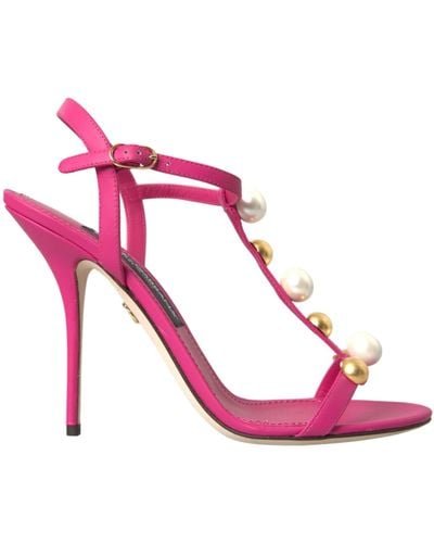 Dolce & Gabbana Embellished Leather Sandals Heels Shoes - Pink