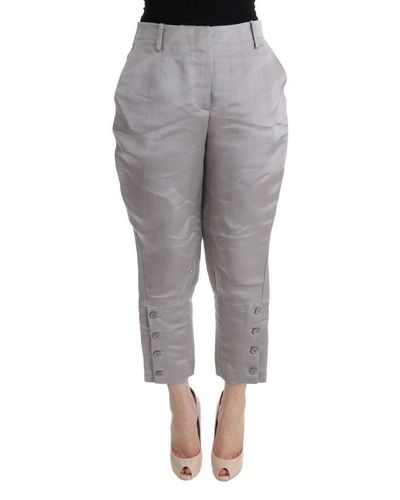 Ermanno Scervino Silk Cropped Casual Trousers - Grey