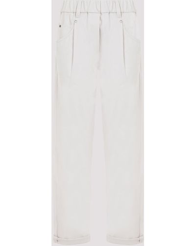 Brunello Cucinelli Light Beige Pull On Cotton Trousers - White