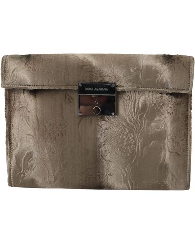 Dolce & Gabbana Beige Velvet Floral Leather Document Briefcase - Metallic