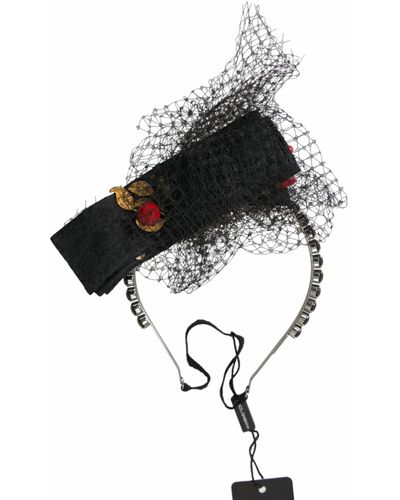Dolce & Gabbana Strawberry Sicily Crystal Mesh Net Headband Diadem - Black