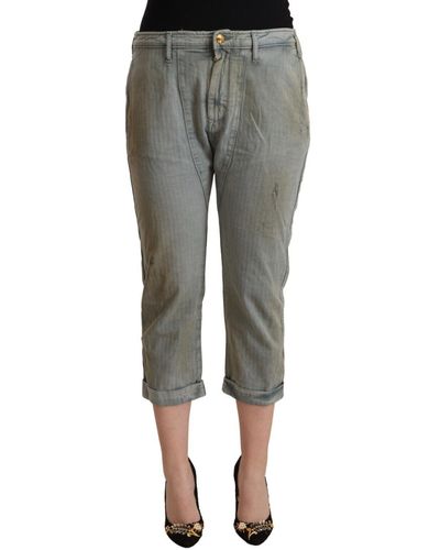 CYCLE Grey 100% Cotton Mid Waist Skinny Cropped Trousers