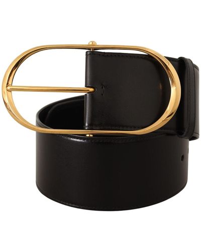 Dolce & Gabbana Black Leather Gold Metal Wide Waist Buckle Belt