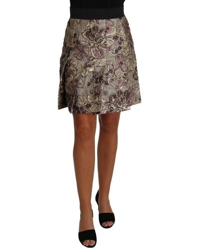 Dolce & Gabbana A-line Mini Floral Print Jaquard Skirt - Brown