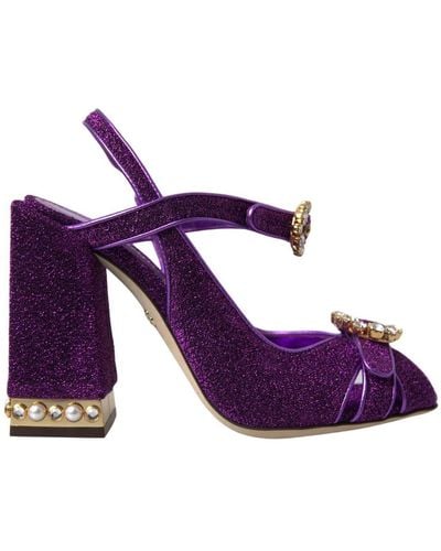 Dolce & Gabbana Purple Ankle Strap Sandals Crystal Shoes