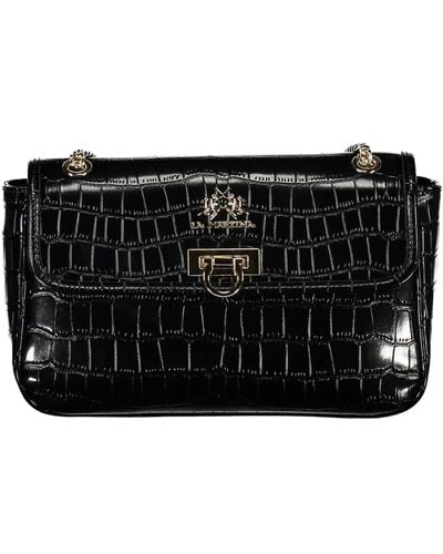 La Martina Elegant Chain Shoulder Bag With Contrasting Accents - Black
