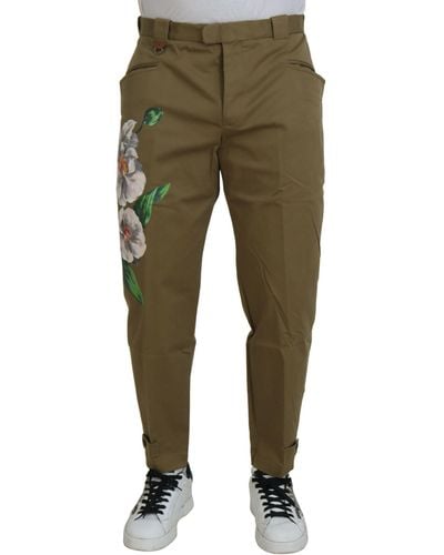 Dolce & Gabbana Cotton Floral Print Pants - Green