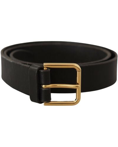 Dolce & Gabbana Brown Gold Metal Logo Buckle Calf Leather Belt - Black