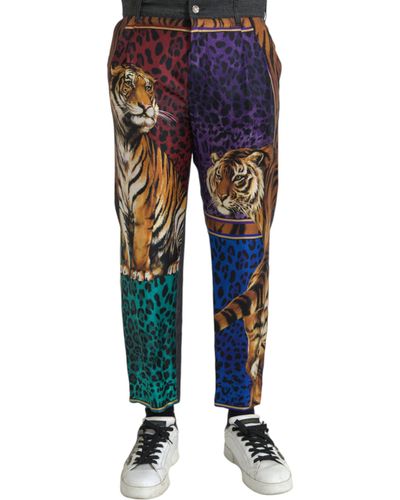 Dolce & Gabbana Tiger Leopard Cotton Loose Tapered Trousers - Blue