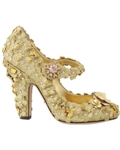 Dolce & Gabbana Floral Crystal Mary Janes Pumps - Metallic