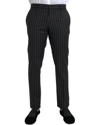 Dolce & Gabbana Striped Wool Skinny Dress Trousers - Black