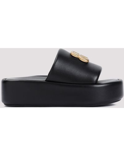 Balenciaga Black Nappa Leather Ride Slide Bb Slippers