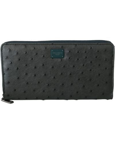 Dolce & Gabbana Green Ostrich Leather Continental Clutch Wallet - Black
