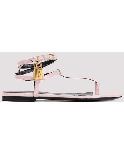 Tom Ford Pastel Pink Flat Grained Calf Leather Sandals - White
