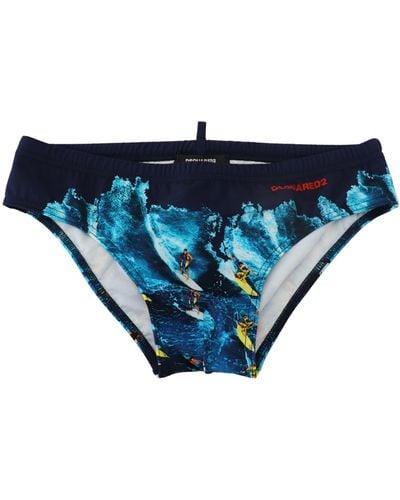 DSquared² Dsqua2 Graphic Print Men Swim Brief Swimwear - Blue