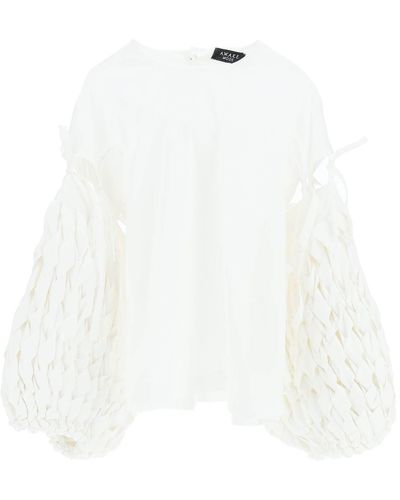 A.W.A.K.E. MODE Poplin Top With Woven Sleeves - White