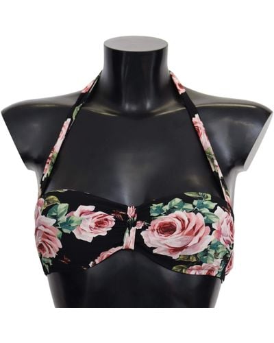 Dolce & Gabbana Roses Print Swimsuit Beachwear Bikini Tops - Black