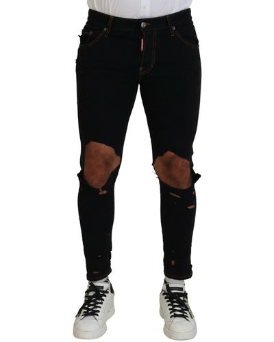 DSquared² Black Cotton Tattered Skinny Casual Denim Jeans