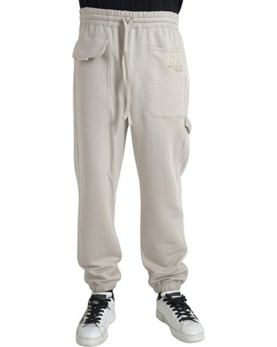 Dolce & Gabbana Off Viscose Cargo Jogger Joggers Trousers - Grey