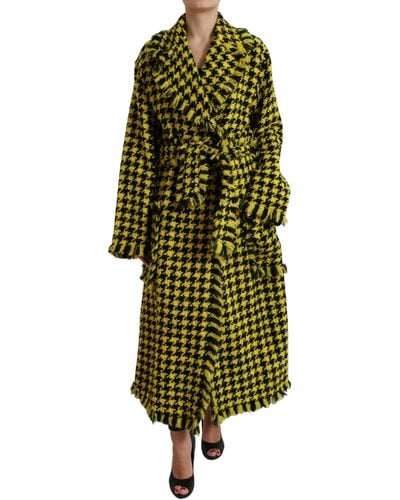 Dolce & Gabbana Chic Houndstooth Virgin Wool Long Coat - Green
