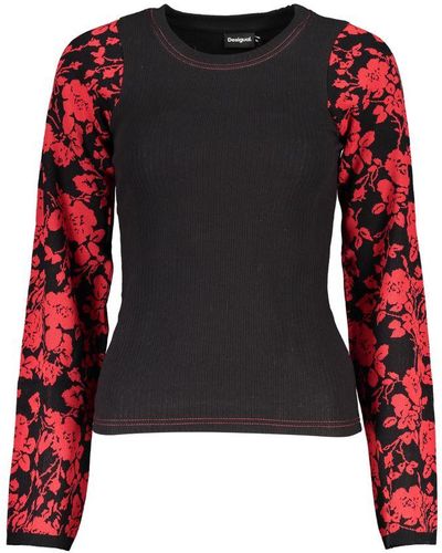 Desigual Chic Crew Neck Jumper With Contrast Details - Red