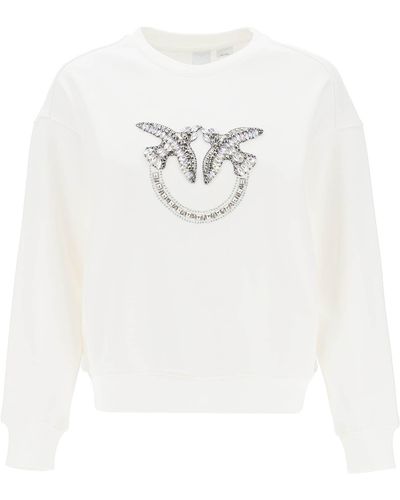Pinko Nelly Sweatshirt With Love Birds Embroidery - White
