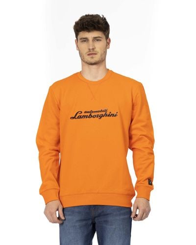 Automobili Lamborghini Sleek Crewneck Sweatshirt With Sleeve Logo - Orange