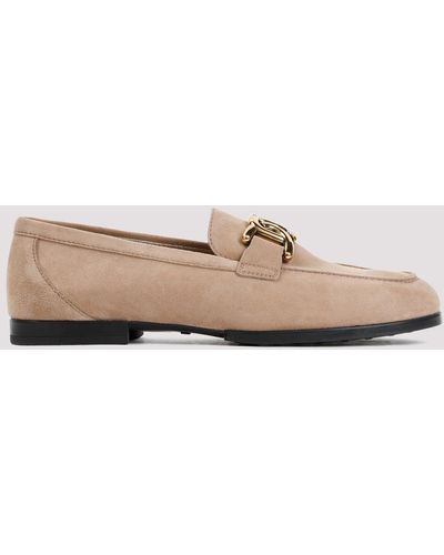 Tod's Beige Cappuccino Suede Leather Loafer Rubber Sole - Natural