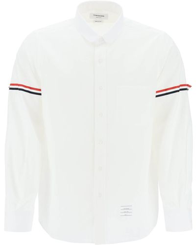 Thom Browne Seersucker Shirt With Rounded Collar - White