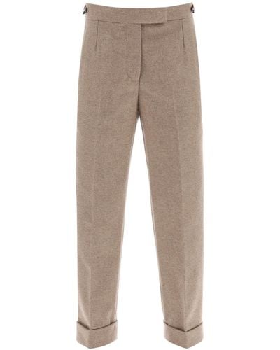 Thom Browne Cropped Wool Flannel Pants - Natural