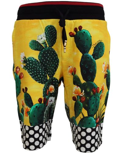 Dolce & Gabbana Multicolour Cactus Print Cotton Sweat Shorts - Yellow