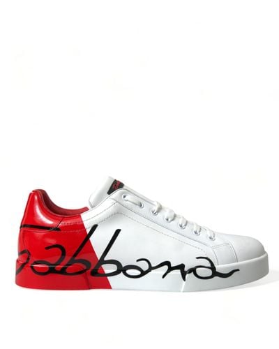 Dolce & Gabbana White Red Leather Low Top Trainers Shoes