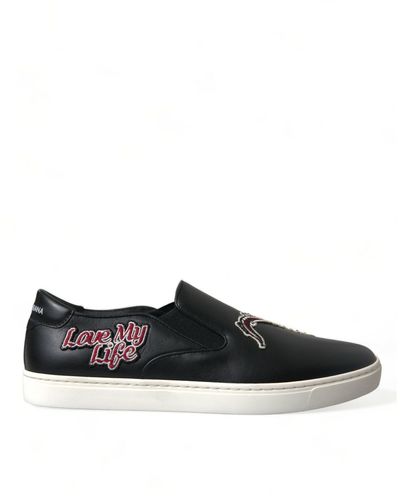 Dolce & Gabbana Patch Embellished Slip On Trainers Shoes - Black