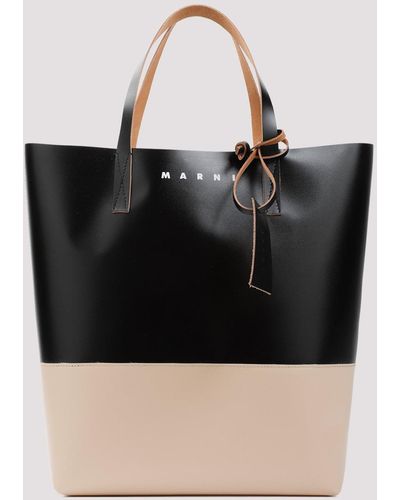 Marni Black Cork, Beige And Brown Tribeca Calf Shopping Bag