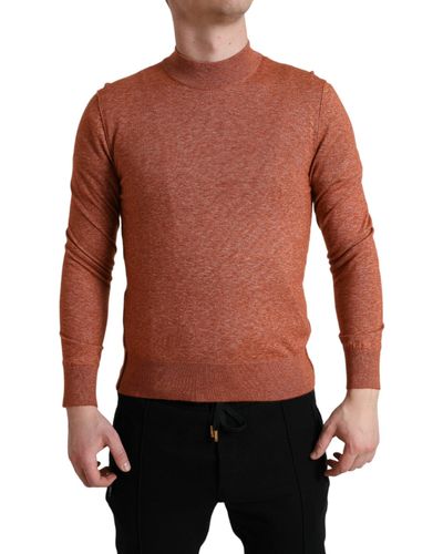 Dolce & Gabbana Orange Cashmere Crew Neck Pullover Sweater - Red