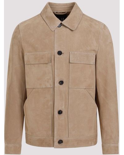 Dunhill Fawn Suede Tailored Leather Jacket - Natural