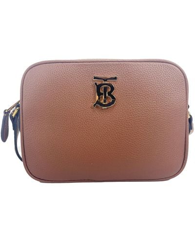 Burberry Small Leather Tan Camera Crossbody Tb Logo Bag - Brown