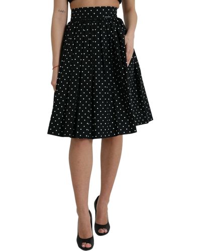 Dolce & Gabbana Polka Dot Knee-Length Couture Skirt - Black