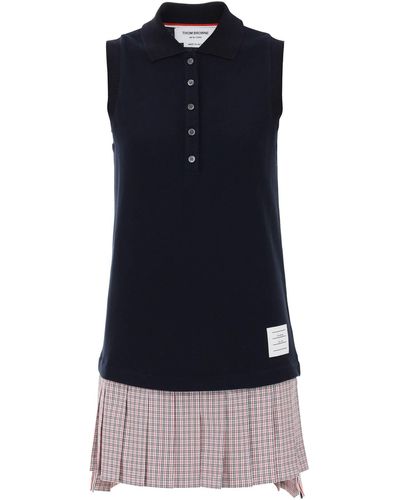 Thom Browne Mini Polo-Style Dress With Pleated Bottom - Blue
