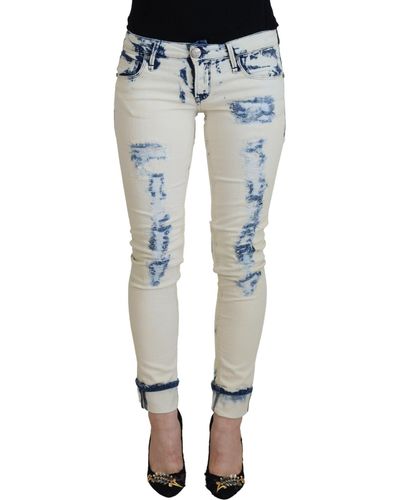 Acht Chic Low Waist Tattered Skinny Jeans - Blue