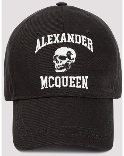 Alexander McQueen Black Cotton Varsity Skull Logo Hat