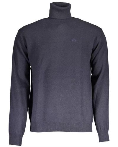 La Martina Elegant Turtleneck Sweater With Embroidered Logo - Blue