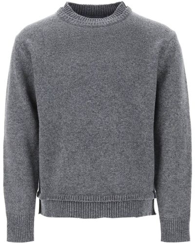 Maison Margiela Crew Neck Sweater With Elbow Patches - Gray